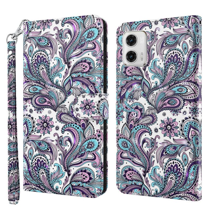 Folio Deksel Til Moto G73 5G Med Kjede Strappy Paisley-mønster