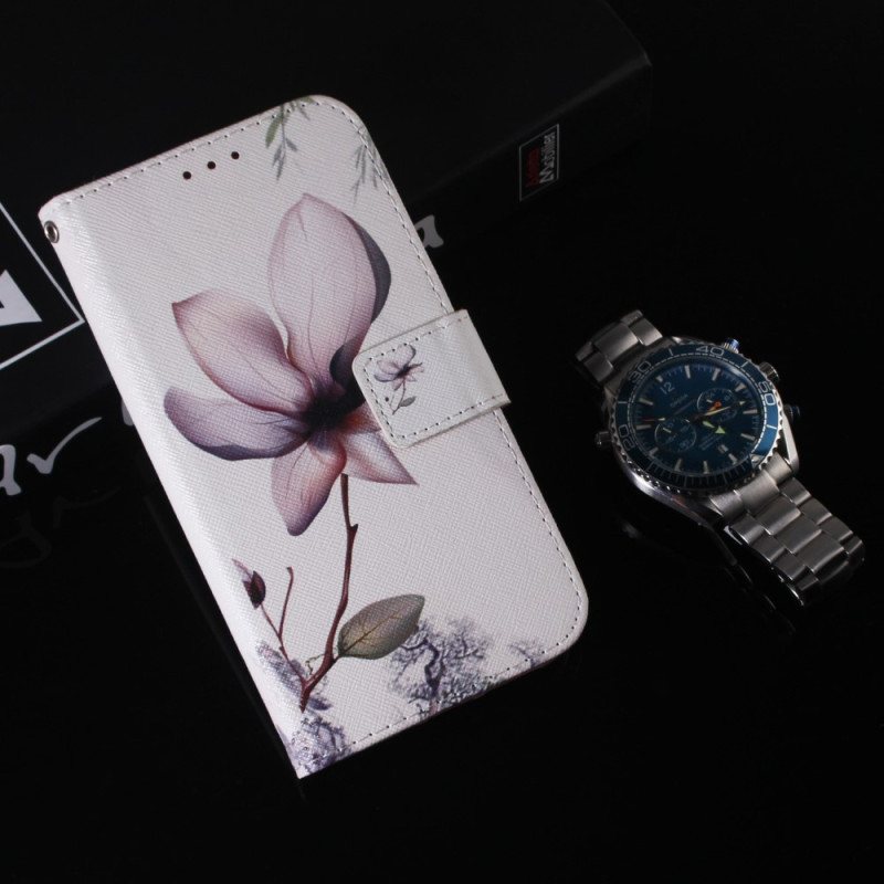 Folio Deksel Til Moto G73 5G Med Kjede Strappy Rose Flower