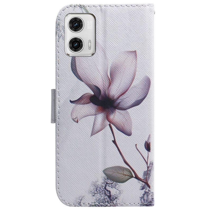 Folio Deksel Til Moto G73 5G Med Kjede Strappy Rose Flower