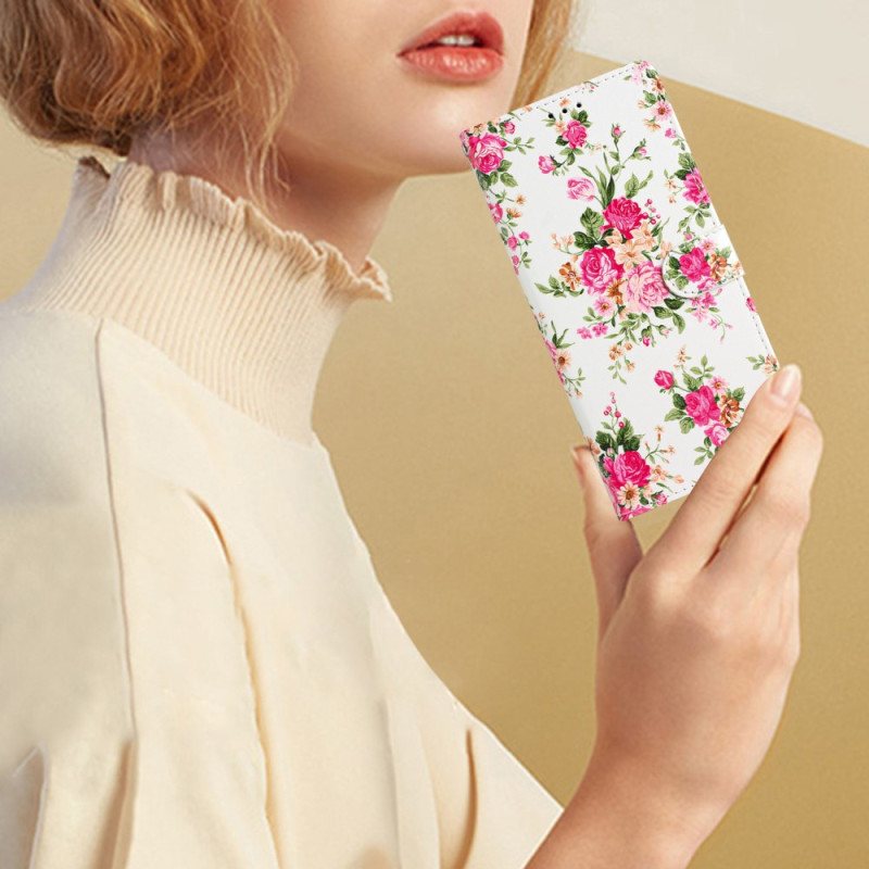 Folio Deksel Til Moto G73 5G Med Kjede Stropp Liberty Flowers