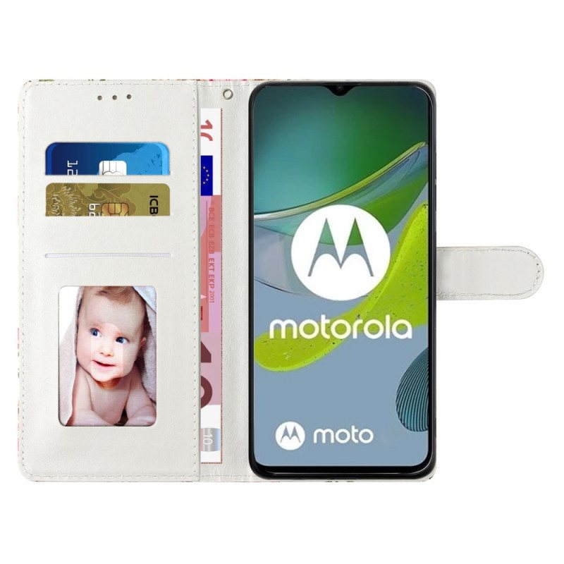 Lærdeksel Til Moto G73 5G Med Kjede Blå Sommerfugl Med Stropp