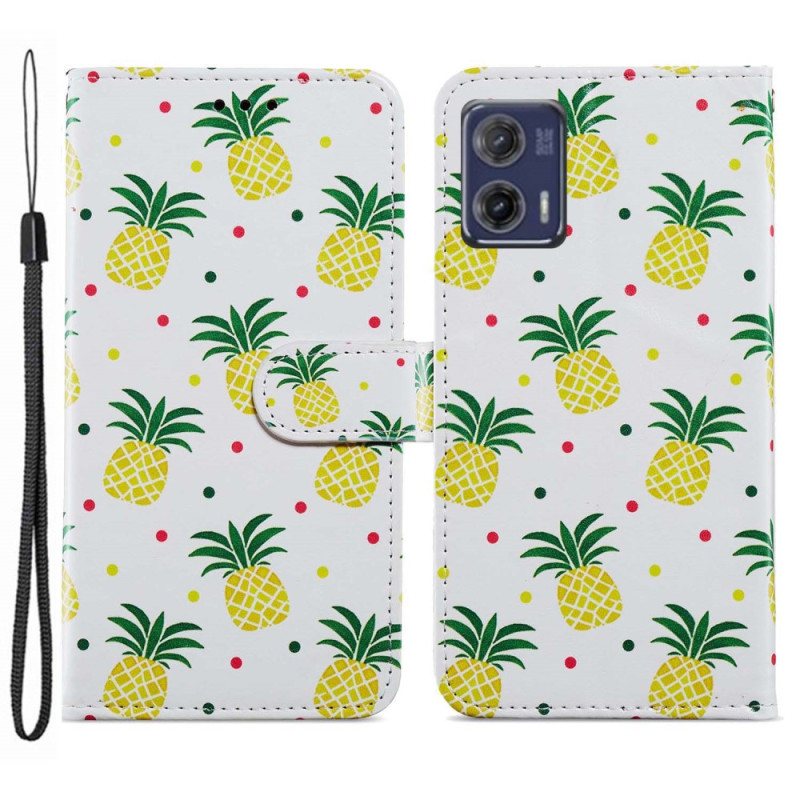 Lærdeksel Til Moto G73 5G Med Kjede Strappy Ananas