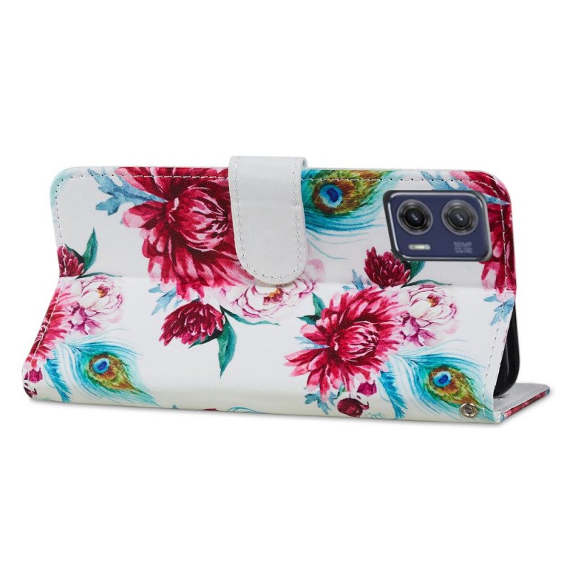 Lærdeksel Til Moto G73 5G Med Kjede Strappy Floral