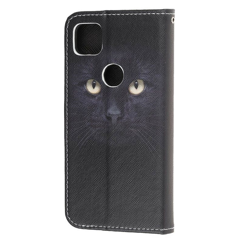 Folio Deksel Til Google Pixel 4A Med Kjede Strappy Black Cat Eyes