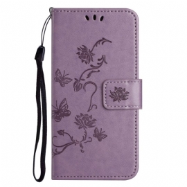 Folio Deksel Til Samsung Galaxy M13 Med Kjede Strappy Blomster