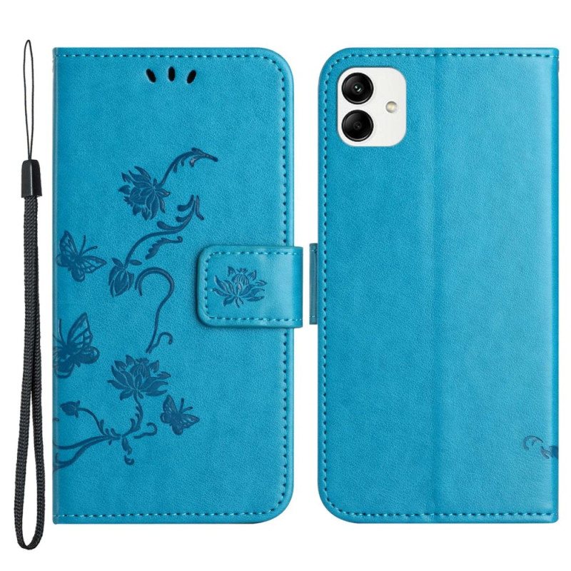 Folio Deksel Til Samsung Galaxy M13 Med Kjede Strappy Blomster