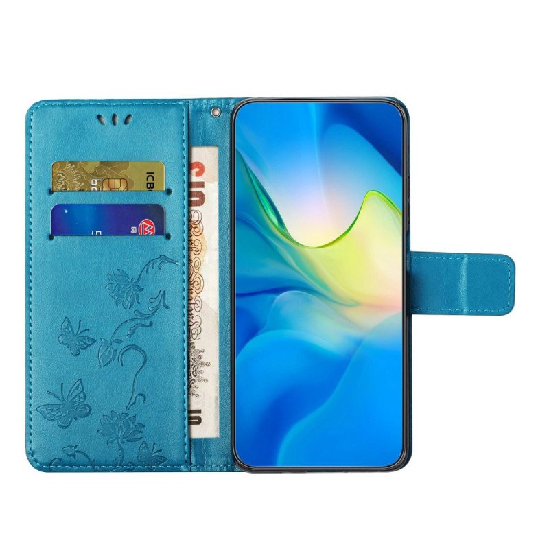 Folio Deksel Til Samsung Galaxy M13 Med Kjede Strappy Blomster