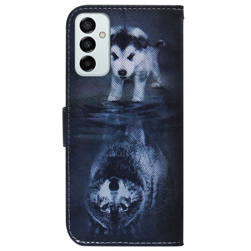 Folio Deksel Til Samsung Galaxy M13 Med Kjede Strappy Puppy Dream