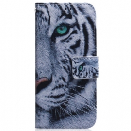 Folio Deksel Til Samsung Galaxy M13 Med Kjede Strappy White Tiger