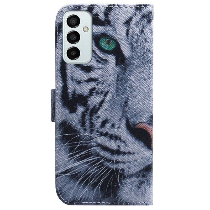 Folio Deksel Til Samsung Galaxy M13 Med Kjede Strappy White Tiger