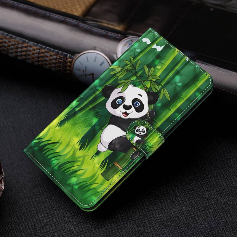 Lærdeksel Til Samsung Galaxy M13 Panda Og Bambus Med Snor