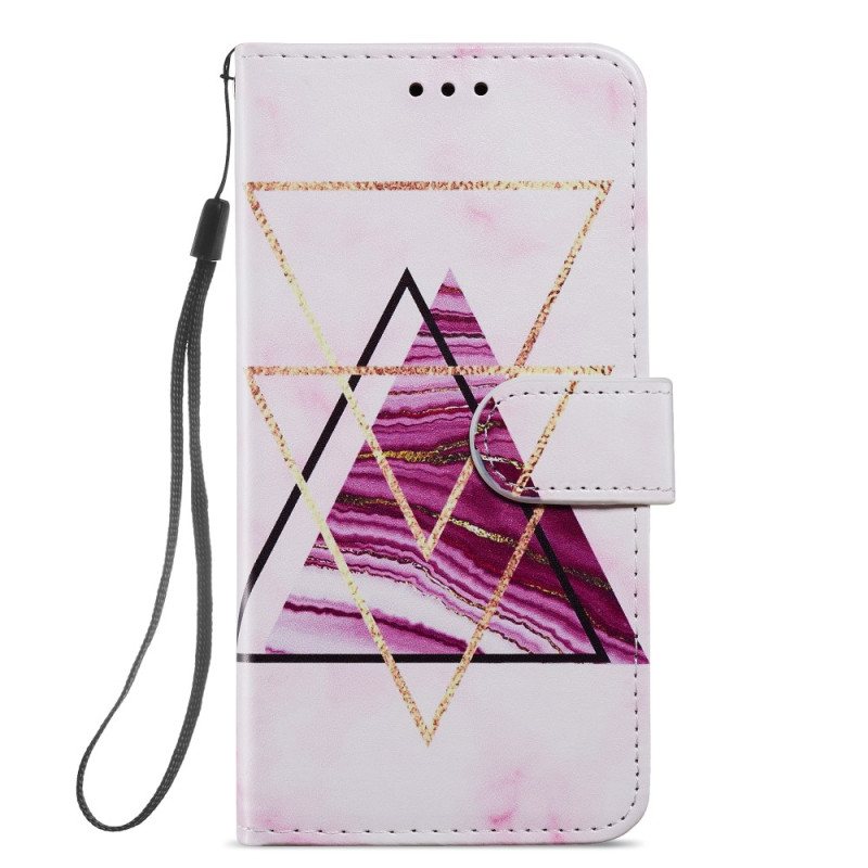 Folio Deksel Til Samsung Galaxy A54 5G Med Kjede Strappy Stil Marmor