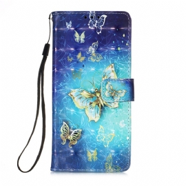 Lærdeksel Til Samsung Galaxy A54 5G Med Kjede Flight Of Butterflies I Lanyard