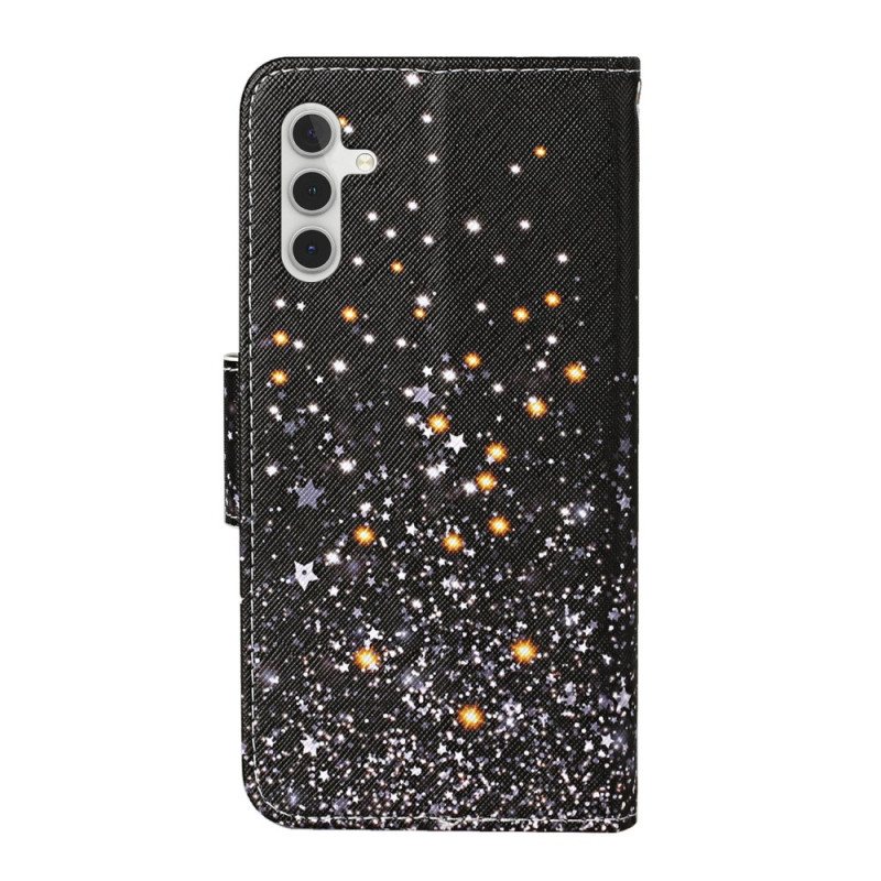 Lærdeksel Til Samsung Galaxy A54 5G Med Kjede Svart Bunn Og Glitter Strappy