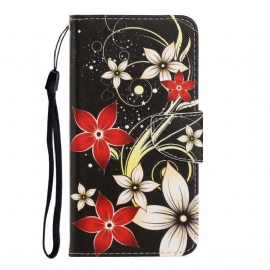 Folio Deksel Til Samsung Galaxy S22 Plus 5G Med Kjede Fargerike Strappy Blomster