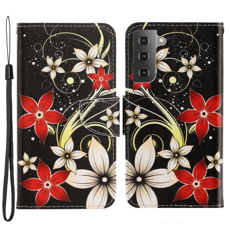 Folio Deksel Til Samsung Galaxy S22 Plus 5G Med Kjede Fargerike Strappy Blomster