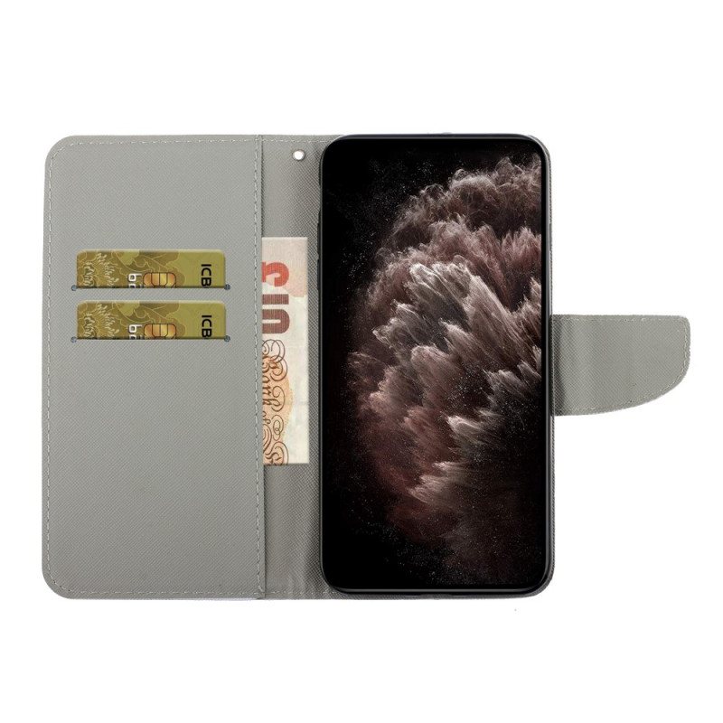 Folio Deksel Til Samsung Galaxy S22 Plus 5G Med Kjede Fargerike Strappy Blomster