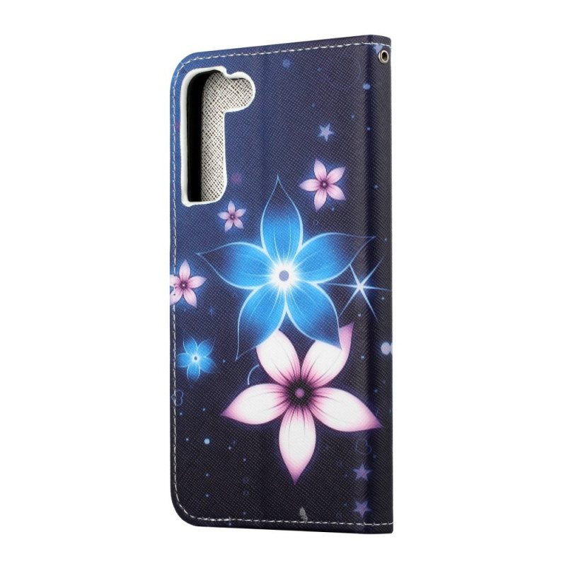 Folio Deksel Til Samsung Galaxy S22 Plus 5G Med Kjede Lunar Strap Blomster