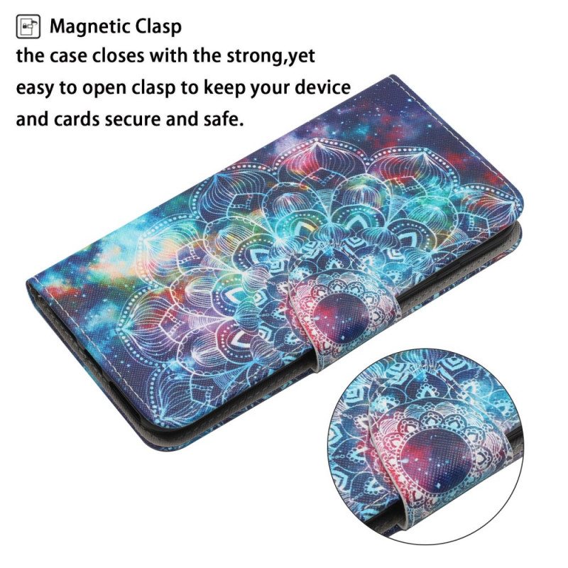 Folio Deksel Til Samsung Galaxy S22 Plus 5G Med Kjede Prangende Half Mandala Strappy