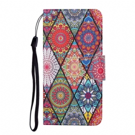 Folio Deksel Til Samsung Galaxy S22 Plus 5G Patchwork Med Snor