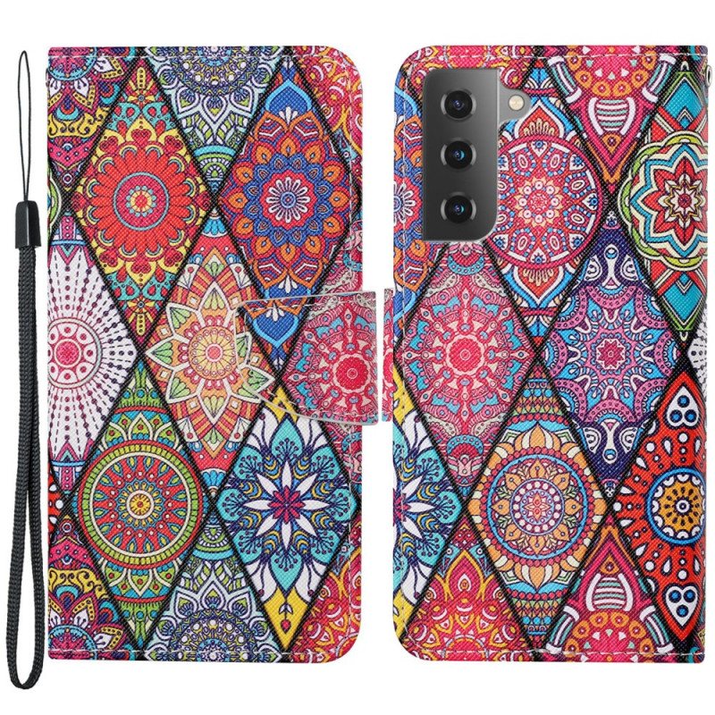 Folio Deksel Til Samsung Galaxy S22 Plus 5G Patchwork Med Snor