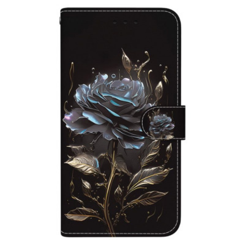 Folio Deksel Poco C61 Black Rose Med Stropp Beskyttelse Deksel