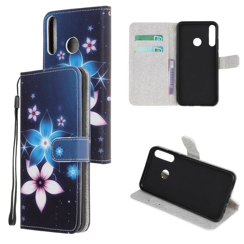 Folio Deksel Til Huawei P40 Lite E Med Kjede Lunar Strap Blomster