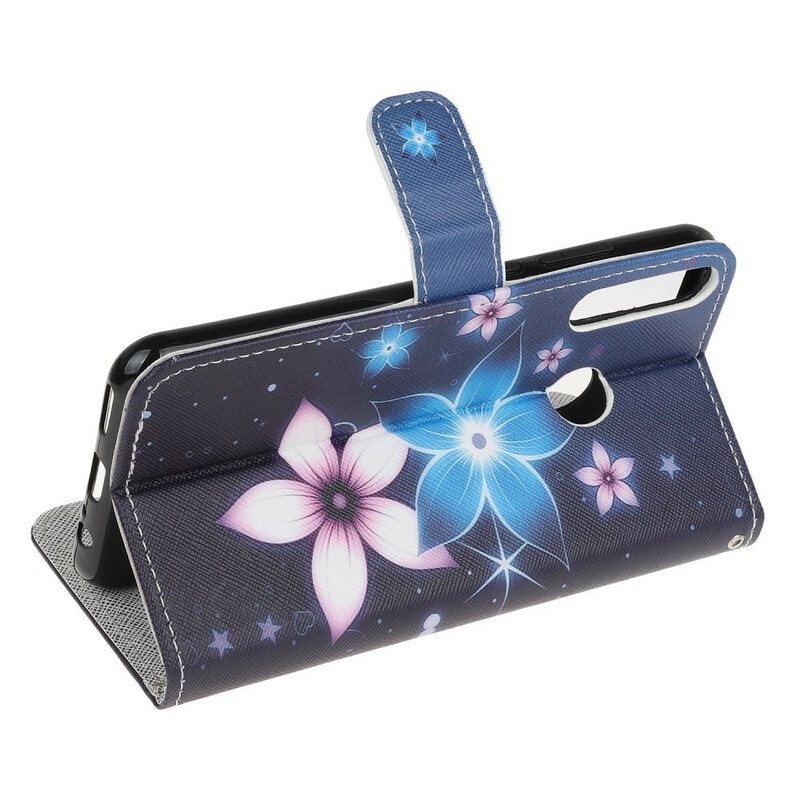 Folio Deksel Til Huawei P40 Lite E Med Kjede Lunar Strap Blomster