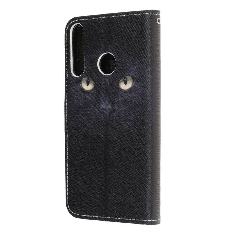 Folio Deksel Til Huawei P40 Lite E Med Kjede Strappy Black Cat Eyes