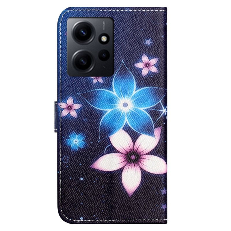 Folio Deksel Til Xiaomi Redmi Note 12 4G Med Kjede Lunar Strap Blomster