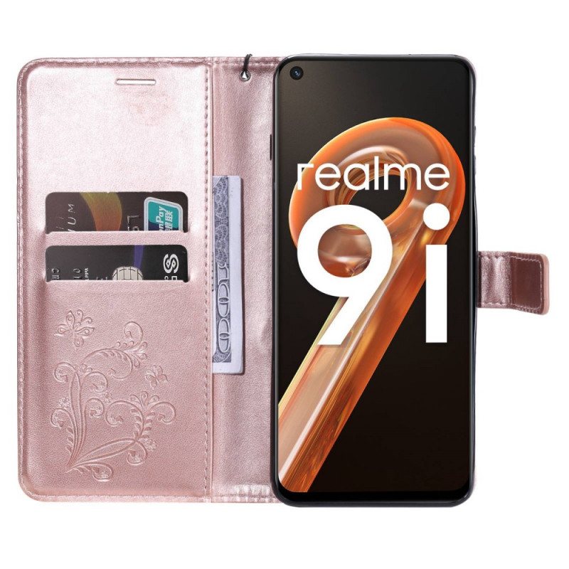 Folio Deksel Til Realme 9i Med Kjede Kjempe Strappy Sommerfugl