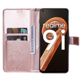 Folio Deksel Til Realme 9i Med Kjede Kjempe Strappy Sommerfugl