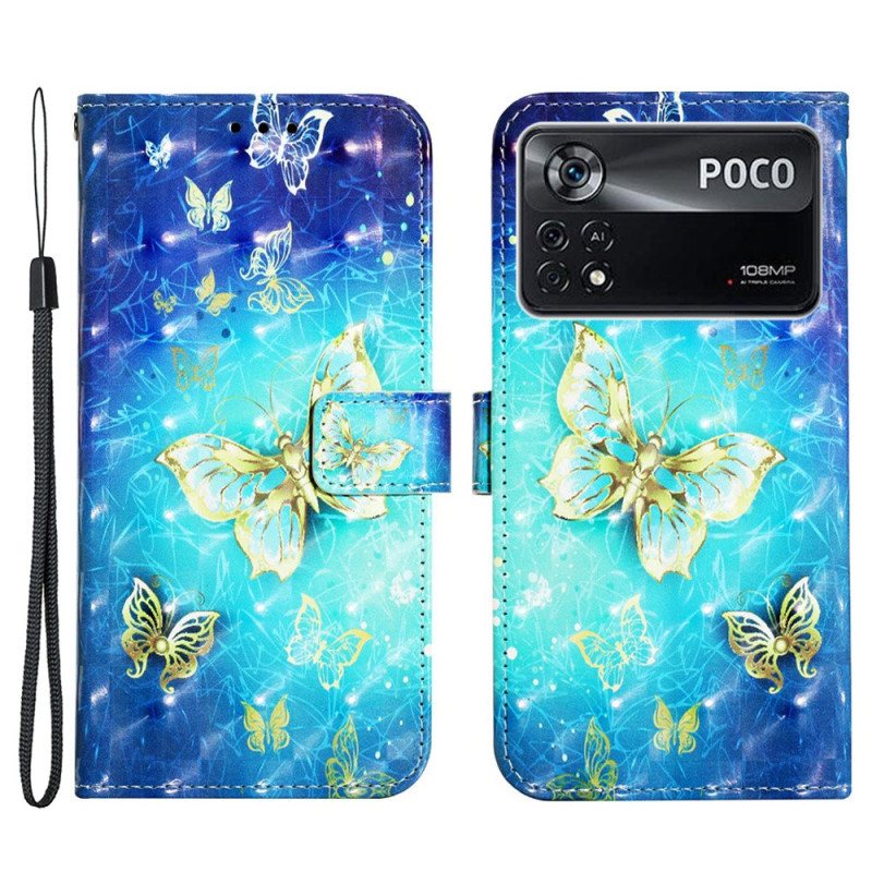 Folio Deksel Til Poco X4 Pro 5G Med Kjede Flight Of Butterflies I Lanyard