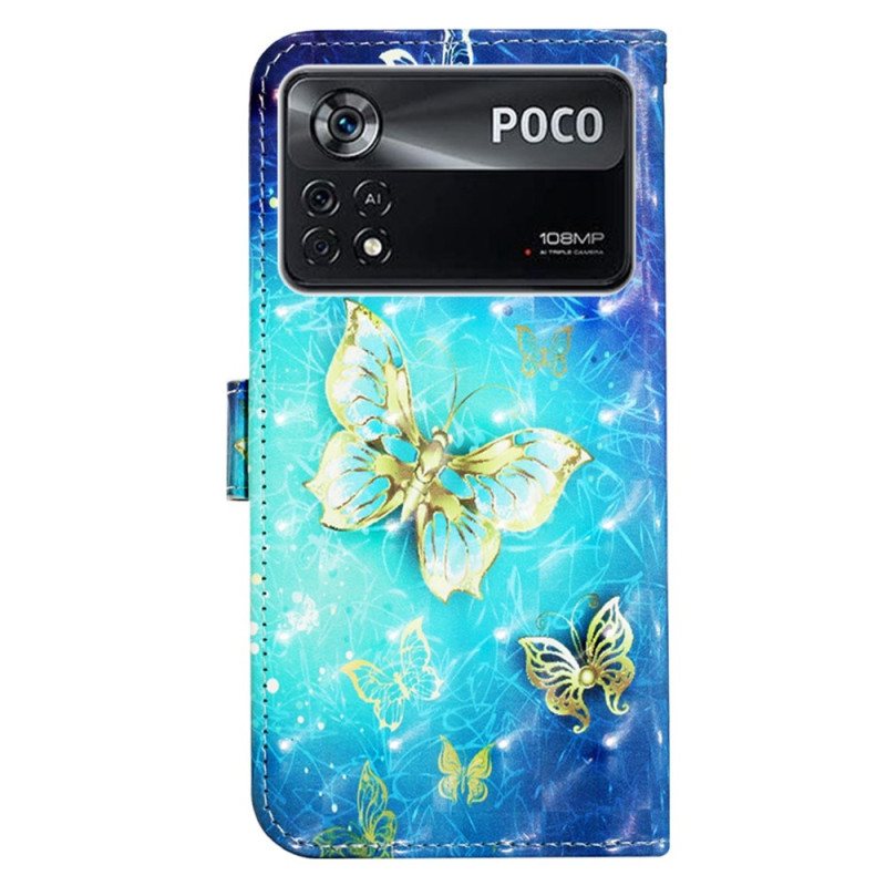 Folio Deksel Til Poco X4 Pro 5G Med Kjede Flight Of Butterflies I Lanyard