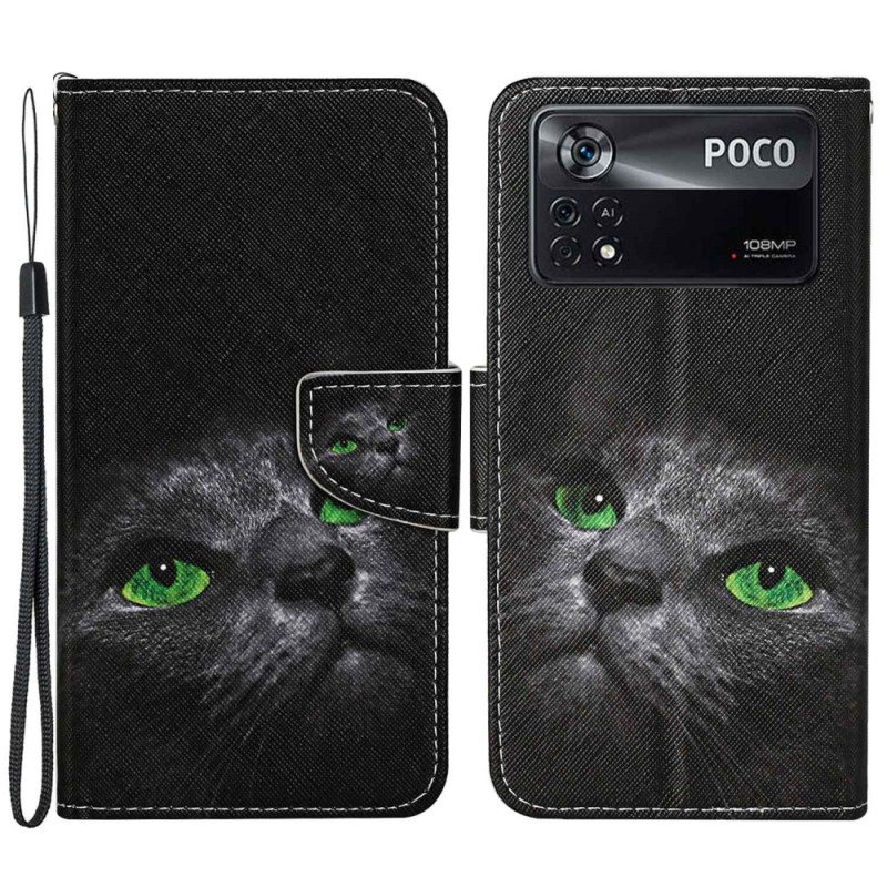 Folio Deksel Til Poco X4 Pro 5G Med Kjede Green Eyed Cat I Stropp