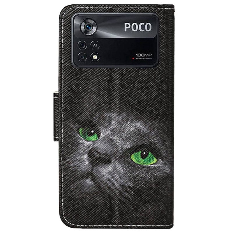 Folio Deksel Til Poco X4 Pro 5G Med Kjede Green Eyed Cat I Stropp