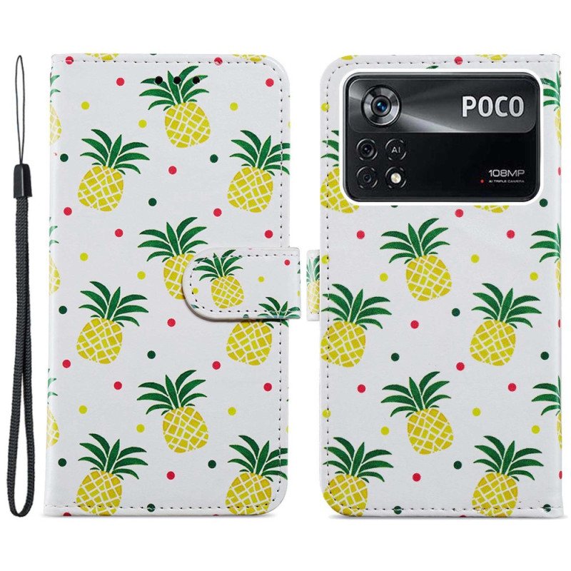 Folio Deksel Til Poco X4 Pro 5G Med Kjede Strappy Ananas