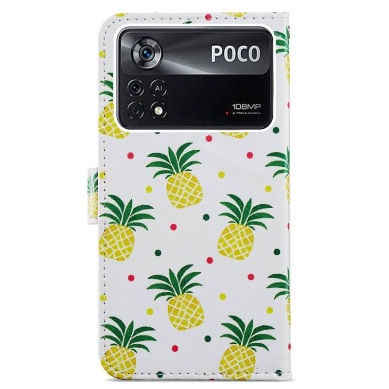 Folio Deksel Til Poco X4 Pro 5G Med Kjede Strappy Ananas