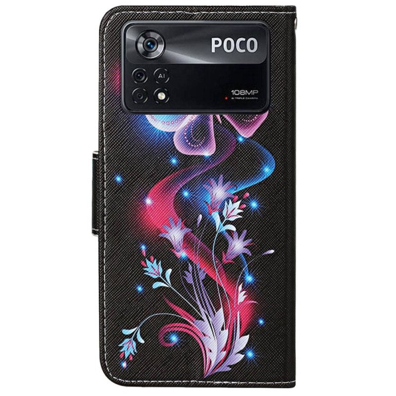 Folio Deksel Til Poco X4 Pro 5G Med Kjede Strappy Butterfly Dance