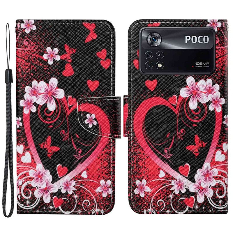 Folio Deksel Til Poco X4 Pro 5G Med Kjede Strappy Heart