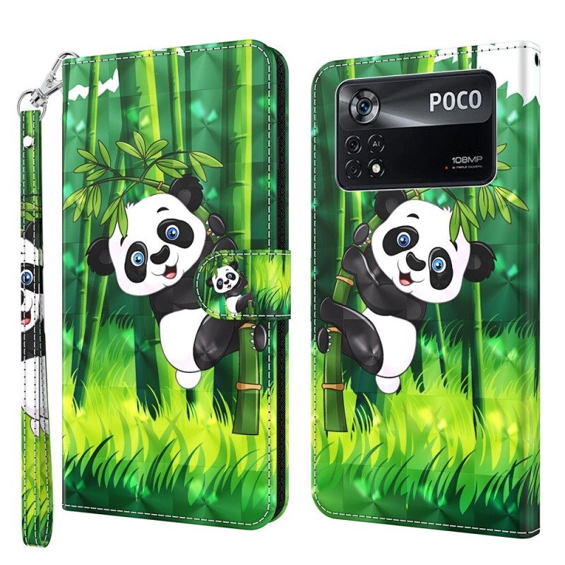 Folio Deksel Til Poco X4 Pro 5G Med Kjede Strappy Panda