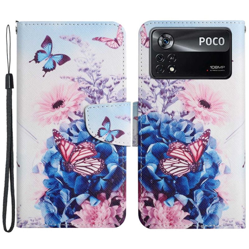 Lærdeksel Til Poco X4 Pro 5G Med Kjede Strappy Floral Fantasy