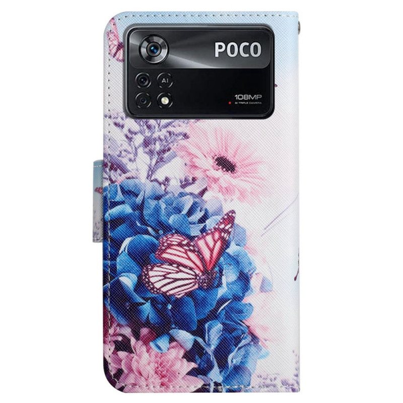 Lærdeksel Til Poco X4 Pro 5G Med Kjede Strappy Floral Fantasy