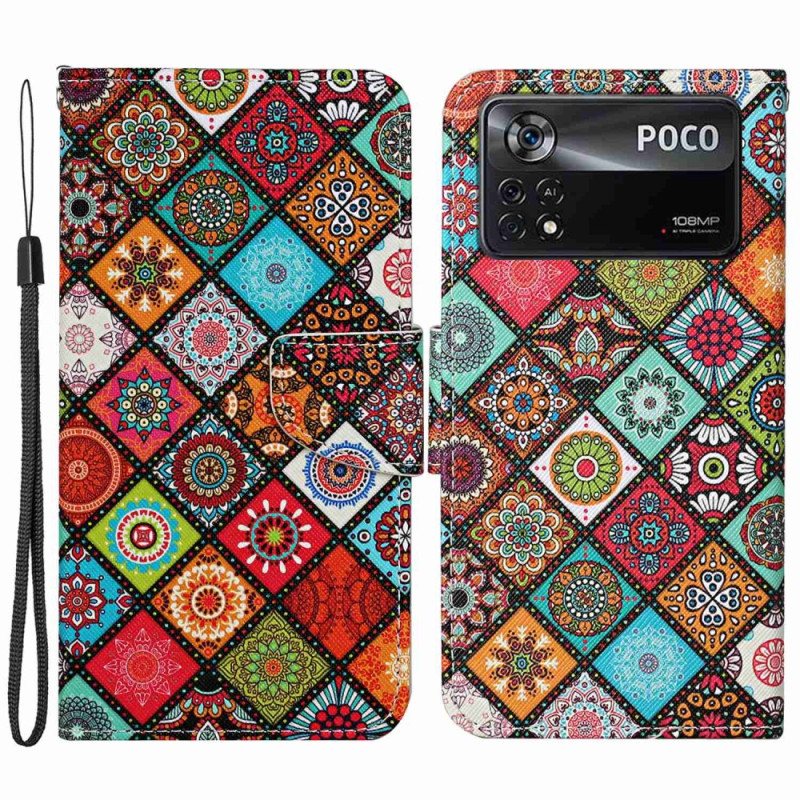 Lærdeksel Til Poco X4 Pro 5G Med Kjede Strappy Patchwork