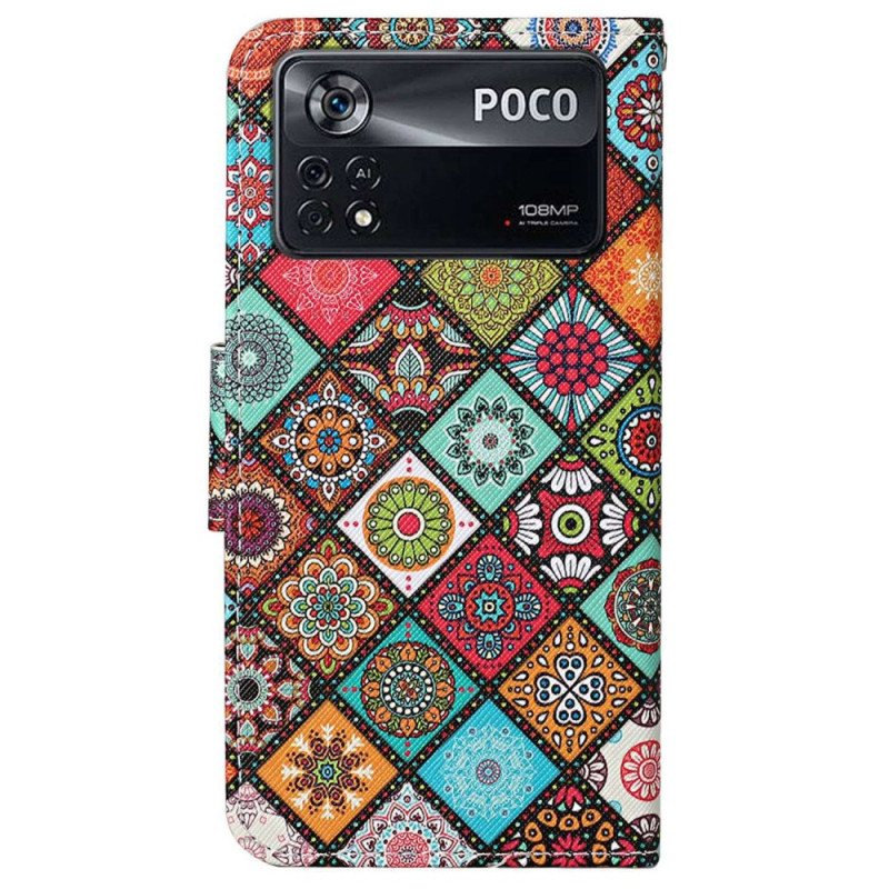 Lærdeksel Til Poco X4 Pro 5G Med Kjede Strappy Patchwork