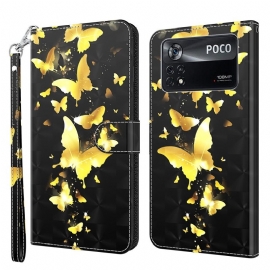 Lærdeksel Til Poco X4 Pro 5G Med Kjede Thong Sommerfugler