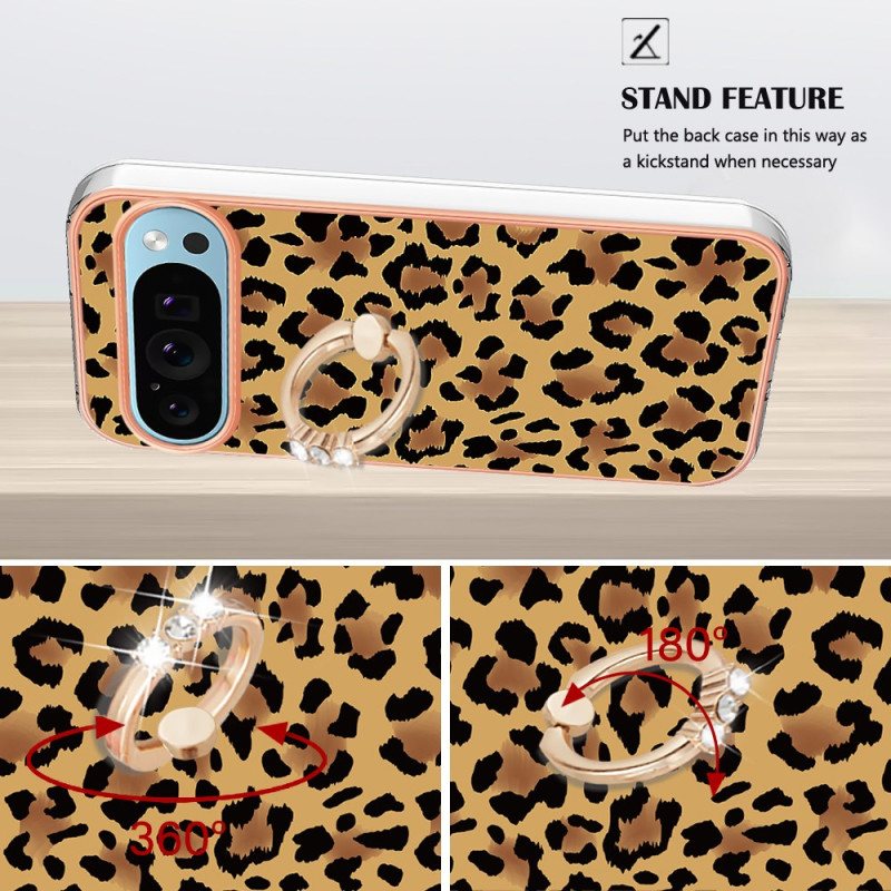 Deksel Google Pixel 9 Leopard Print Ring Holder Beskyttelse Deksel