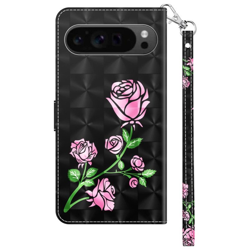 Folio Deksel Google Pixel 9 Strappy Med Blomstertrykk