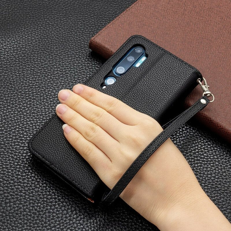 Folio Deksel Til Xiaomi Mi Note 10 / 10 Pro Med Kjede Strappy Med Farget Litchi-skinneffekt