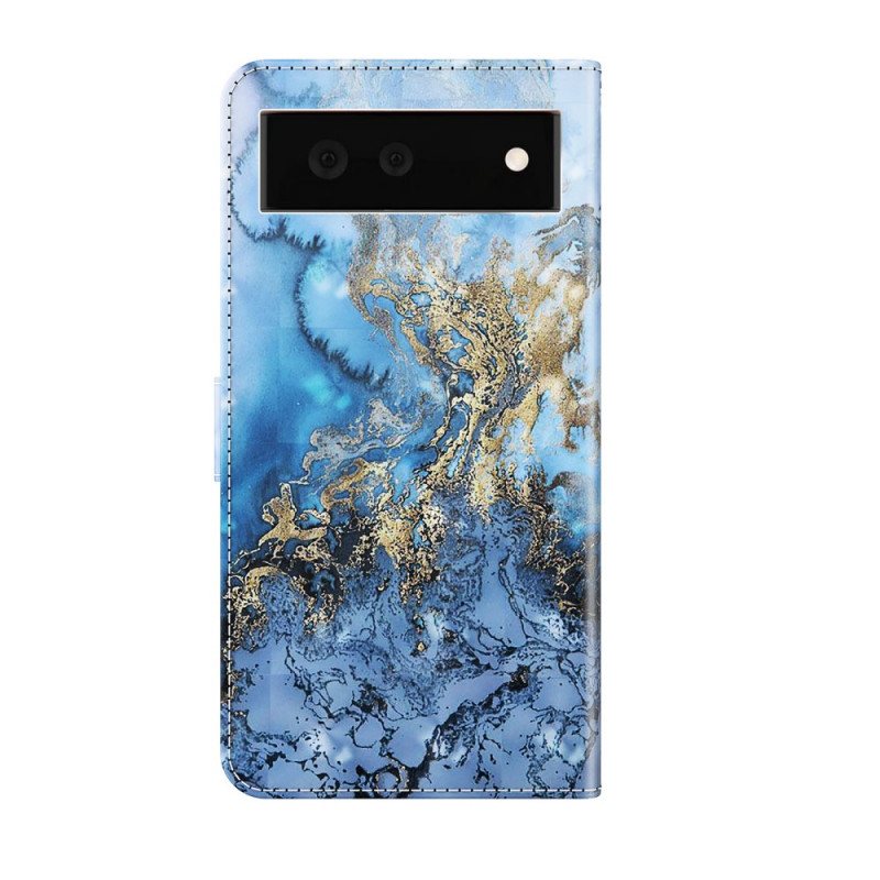 Folio Deksel Til Google Pixel 6 Light Spot Marble Design Med Snor